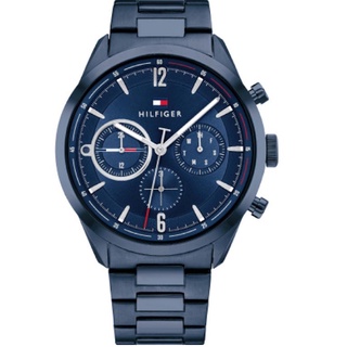 【Tommy Hilfiger】1791945 數字 星期顯示 鋼錶帶 三眼日期男錶 藍 44mm