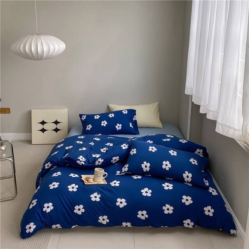 Little Bed小床-萊卡運動棉雙人床組 ins風 寶藍色 小花寢具 被套 床包 工廠直營店面