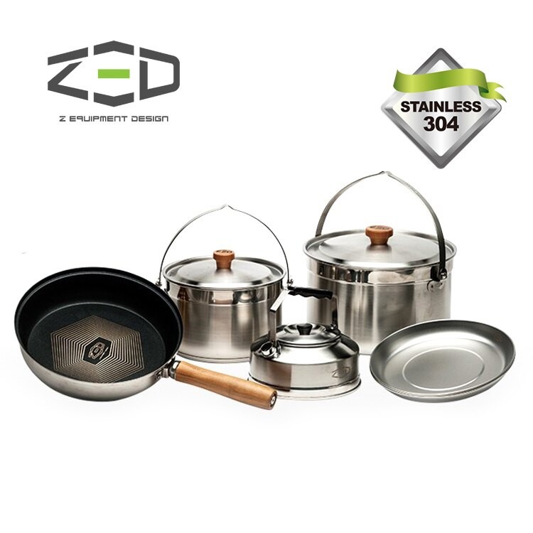 ZED 戶外兩人不鏽鋼鍋具5件組II M ZBACK0303 / 304不銹鋼、三層式鍋面、鑽石塗層、附贈收納袋