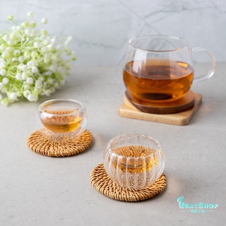 玻璃雙層杯 圓咖啡杯《GrayShop》小杯品茗杯南瓜杯 玻璃水杯耐熱茶杯 真空 美食攝影道具拍照小物 餐具