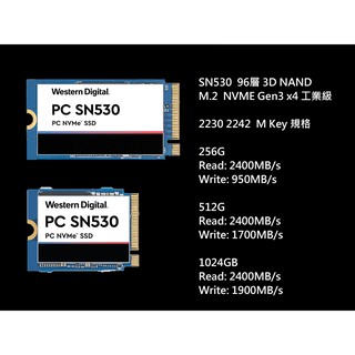 工業包 3年保固 WD SN520 SN530 M2 SSD 2230 2242 單面顆粒 NVMe 固態硬碟