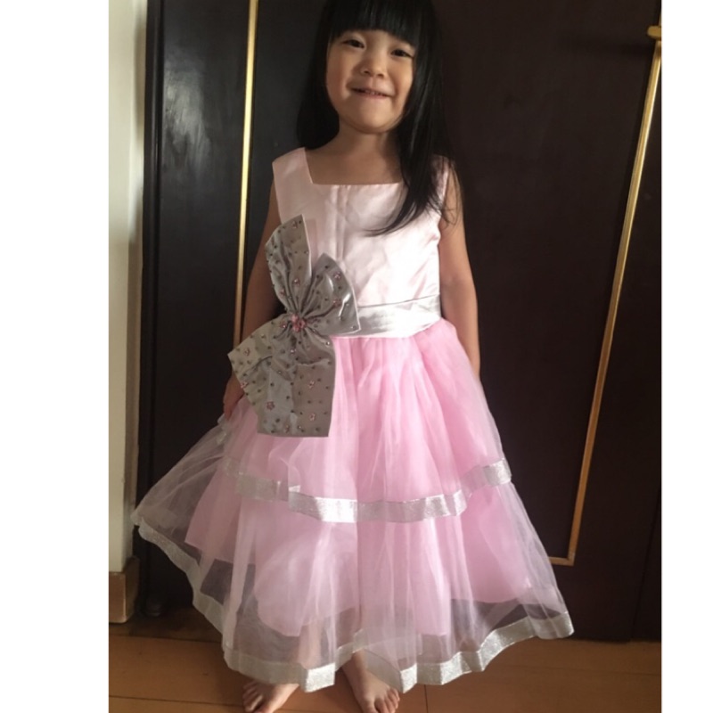 畢業禮服❤️花童️新年造型服銀色亮片粉色紗裙洋裝約120cm