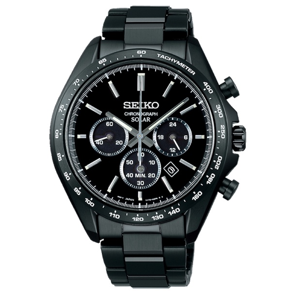 Seiko 精工錶 V175-0FA0SD / SBPY169J 簡約時尚三眼計時太陽能腕錶 / 黑 42.2mm