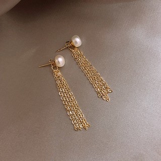 925純銀耳針🎀東大門正韓現貨🎀韓國質感 行銷歐美 一款兩戴天然淡水貝殼光小珍珠垂墜流蘇耳環