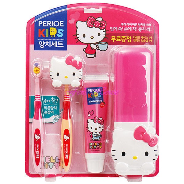 ♡松鼠日貨♡韓國進口 三麗鷗 kitty 兒童 牙刷 牙膏 造型 吸盤 收納蓋 收納盒 組