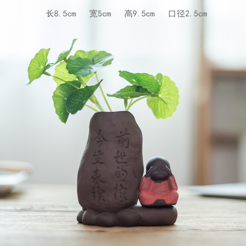 紫砂迷你花瓶植物水培小花器可愛小豬禪意小和尚裝飾桌面創意擺件 蝦皮購物