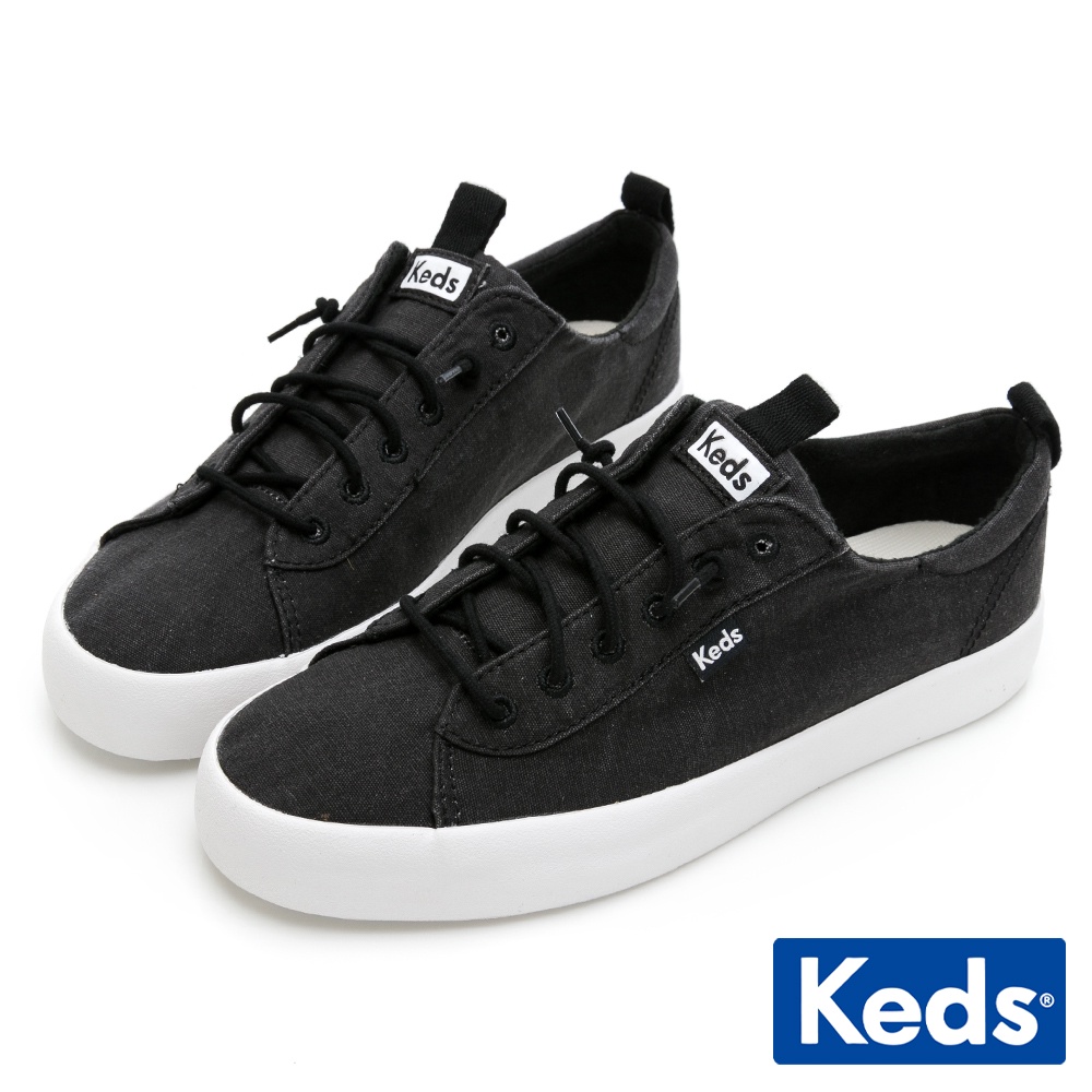 【Keds】KICKBACK 舒適免綁帶有機棉休閒鞋-黑 (9213W123336)