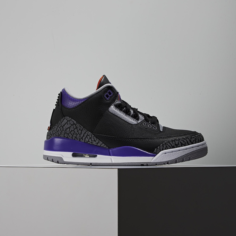 Nike Air Jordan 3 Court Purple男 黑紫 湖人 荔枝皮 爆裂紋 籃球鞋 CT8532-050