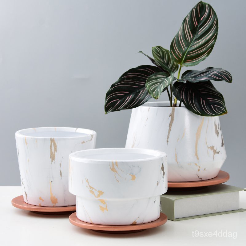 優質精選 成匠北歐風大理石紋花盆落地家用創意簡約個性陶瓷特大號口徑 蝦皮購物