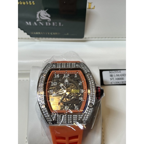 【MANDEL 曼德爾】奢華水鑽銀橘機械錶MA353（鑲鑽機械錶)全球限量0369/1999機械錶