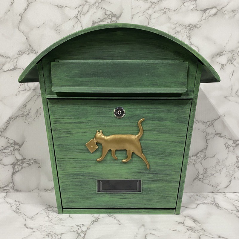 [HOME] 蘋果刷綠貓咪信箱 圓頂小貓信箱 蘋果綠信箱 信件箱意見箱 郵筒郵件 耐候性佳 超取限一個信箱