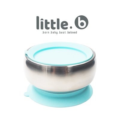 美國 little.b 316不鏽鋼餐具系列/雙層不鏽鋼吸盤碗-寶貝藍-免運費