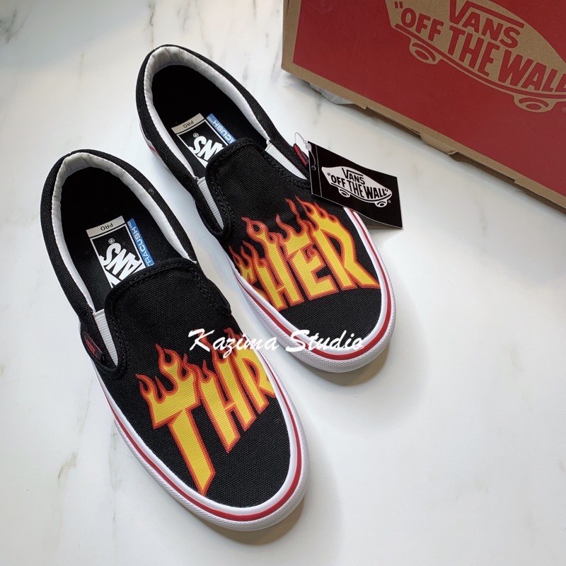 全新！Kazima購入-Vans Thrasher 聯名火焰黑色懶人鞋