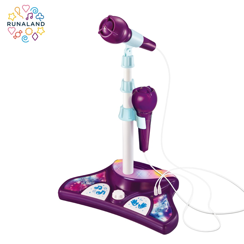 RUNALAND-時尚搖滾站立式麥克風(雙麥) 兒童麥克風玩具 唱歌麥克風 外接音樂 卡拉ok 聖誕禮物 生日禮物