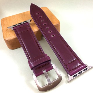 Apple Watch 牛皮真皮 錶帶 深紫羅蘭 手工車縫 不鏽鋼錶扣 38 42 40 44