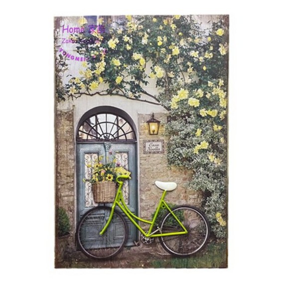 (永美小舖) LED燈掛畫 復古拱形大門立體黃綠色腳踏車無框畫 壁畫 牆面佈置裝飾立體畫