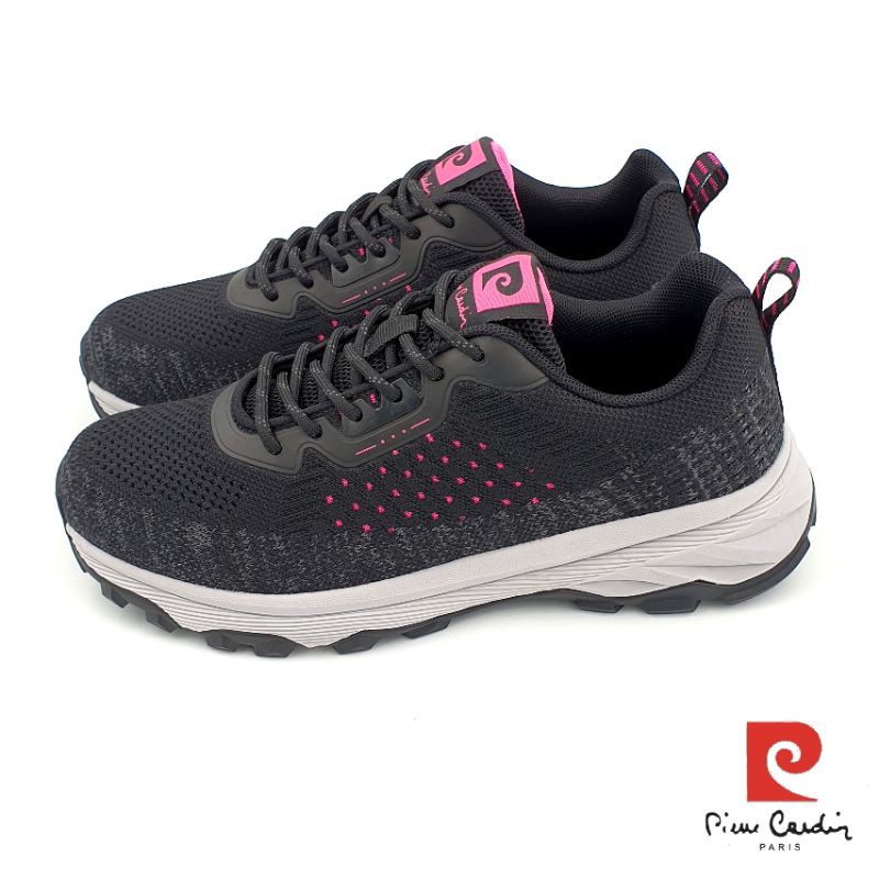 【米蘭鞋都】皮爾卡登 Pierre Cardin (女) 飛織 氣墊 多功能 運動鞋 透氣 止滑 7753 黑 另有紫色