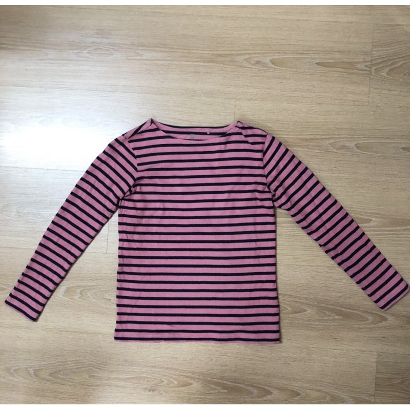 ［清衣櫃隨便賣］二手女童Uniqlo粉色條紋上衣（140公分）
