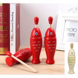 現貨〔木製樂器】木質小魚 兒童打擊樂器 ♥ 魚形 木魚 商檢合格 敲打玩具 ♥ 紅色 木魚形 樂器玩具 響筒 兒童樂器