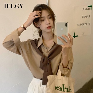 IELGY 披肩假兩件長袖襯衫女士時尚潮流上衣