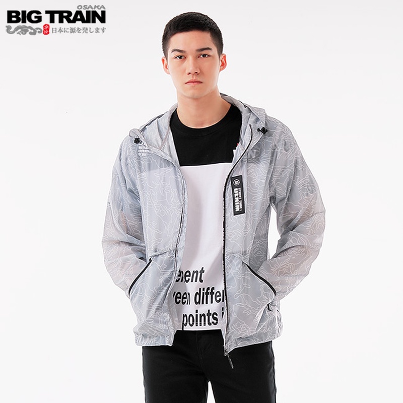 BIGTRAIN 潮流抗UV連帽外套-淺灰B30221-83