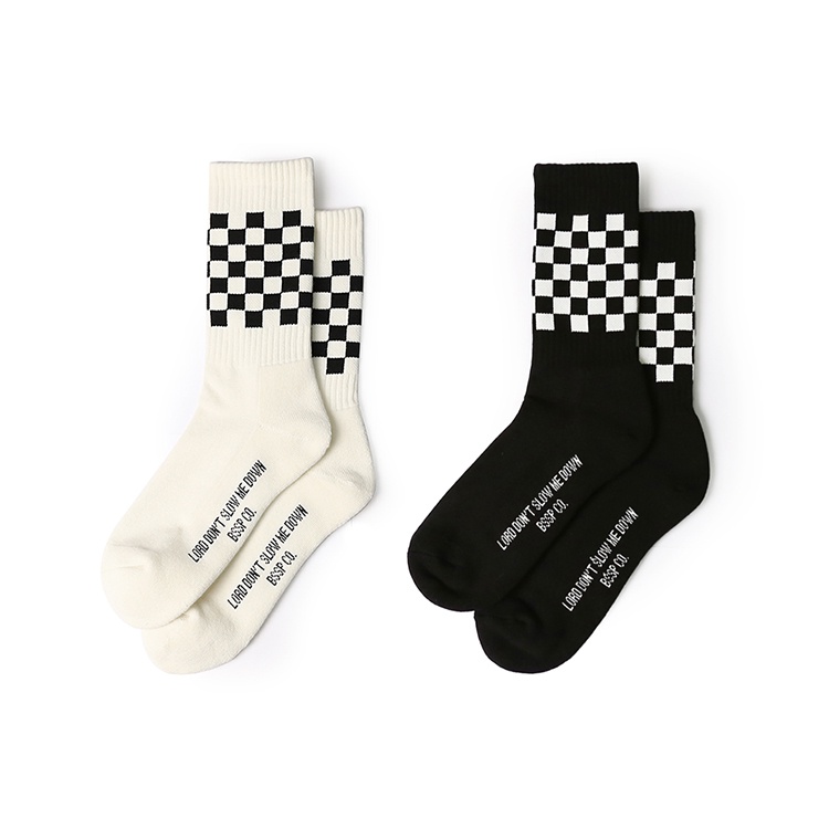 [B-SIDE]RACING FLAG SOCKS 棋盤格  騎士風  彈性針織 透氣毛巾底 中筒襪 雙色組合
