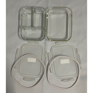 (二手)樂扣樂扣第二代耐熱玻璃保鮮盒/長方形+三分格(1L)不分售