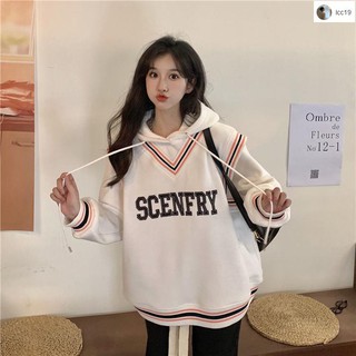 CC小姐 ✨女生日系衛衣 衛衣女秋冬韓版2021新款假兩件加絨加厚連帽字母運動風長袖上衣潮