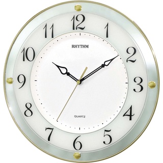 <秀>RHYTHM 日本麗聲掛鐘 31.5CM豪華金色靜音滑動式指標CMG876NR18