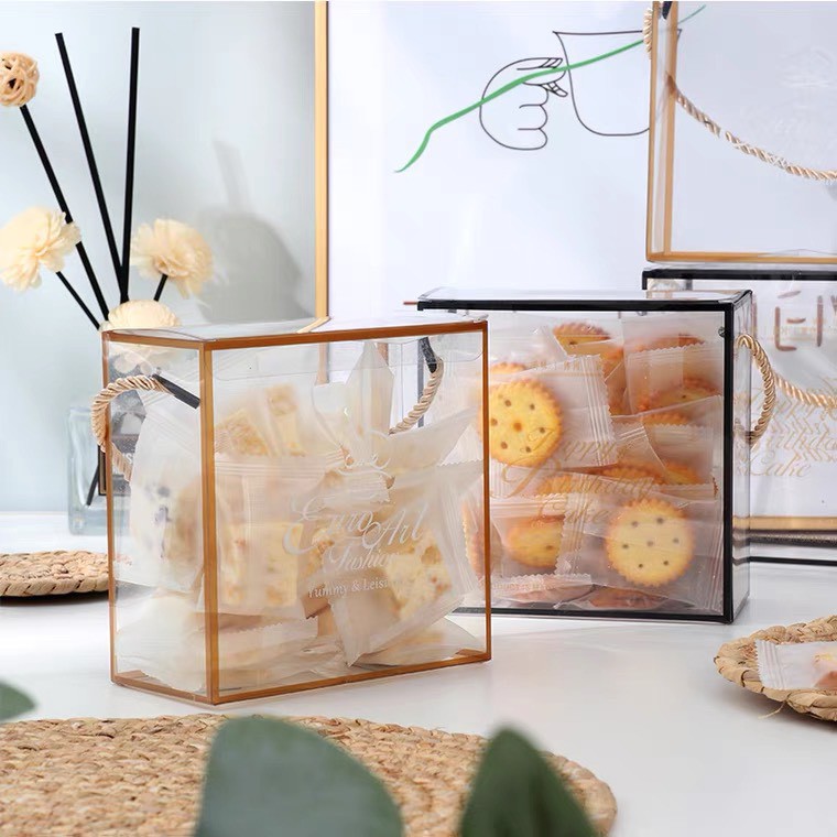 PVC 透明 手提 餅乾盒 西點盒 蛋糕包裝盒 曲奇餅包裝盒 糖果盒 瓦片包裝盒 杏仁片包裝盒 塑膠盒