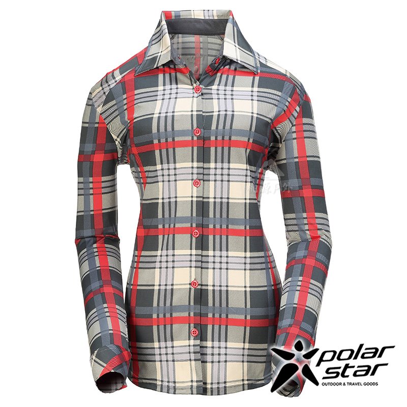 【PolarStar】女 保暖長袖格子襯衫『黑紅』P21220