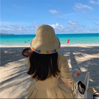 \S Miss/🇹🇼現貨 糖果彩色小花朵草帽大帽檐防曬遮陽帽子可折疊渡假沙灘帽