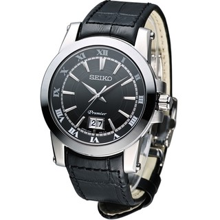 特價!!!! 全新 SEIKO Premier 大視窗日曆紳士腕錶(SUR015J2 )-黑/40mm 公司貨
