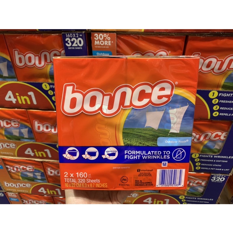 Bounce 烘衣柔軟去靜電紙 單盒160張 好市多代購