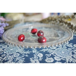 金色 銀色 水珠盤 玻璃盤 珍珠盤 盤子 玻璃 水果盤 圓形 26.5 婚禮 佈置 裝飾 玻璃罩 蛋糕 甜點 防塵