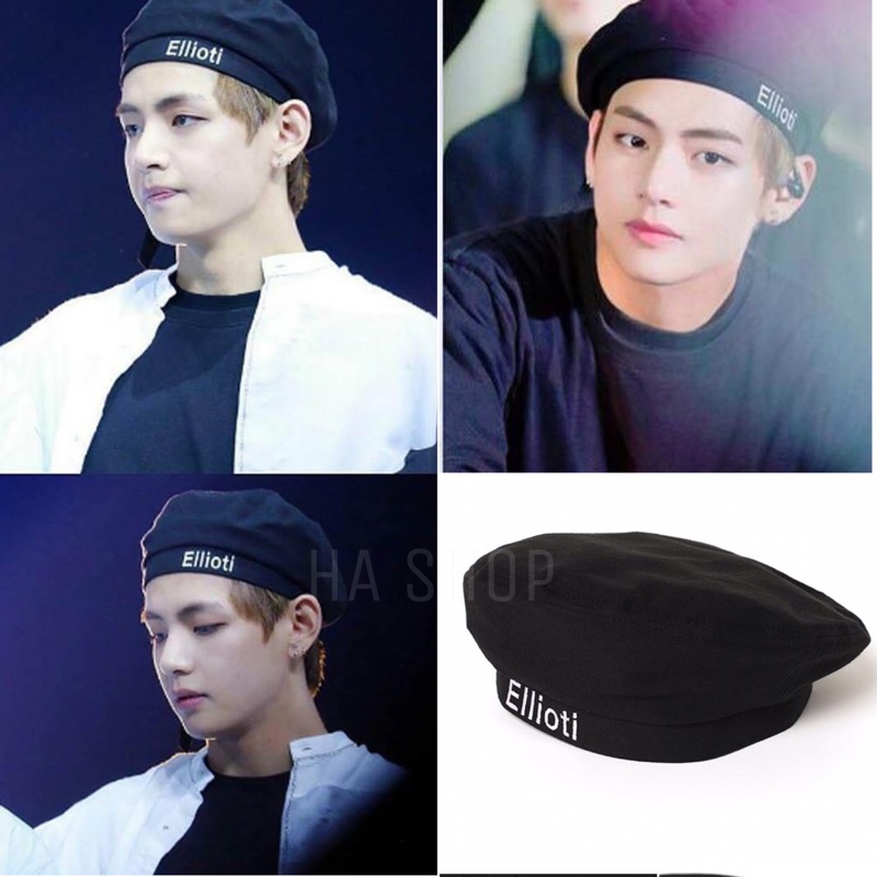 韓國品牌ellioti Beret Jersey Black 貝雷帽bts防彈少年團v 金泰亨著款 蝦皮購物