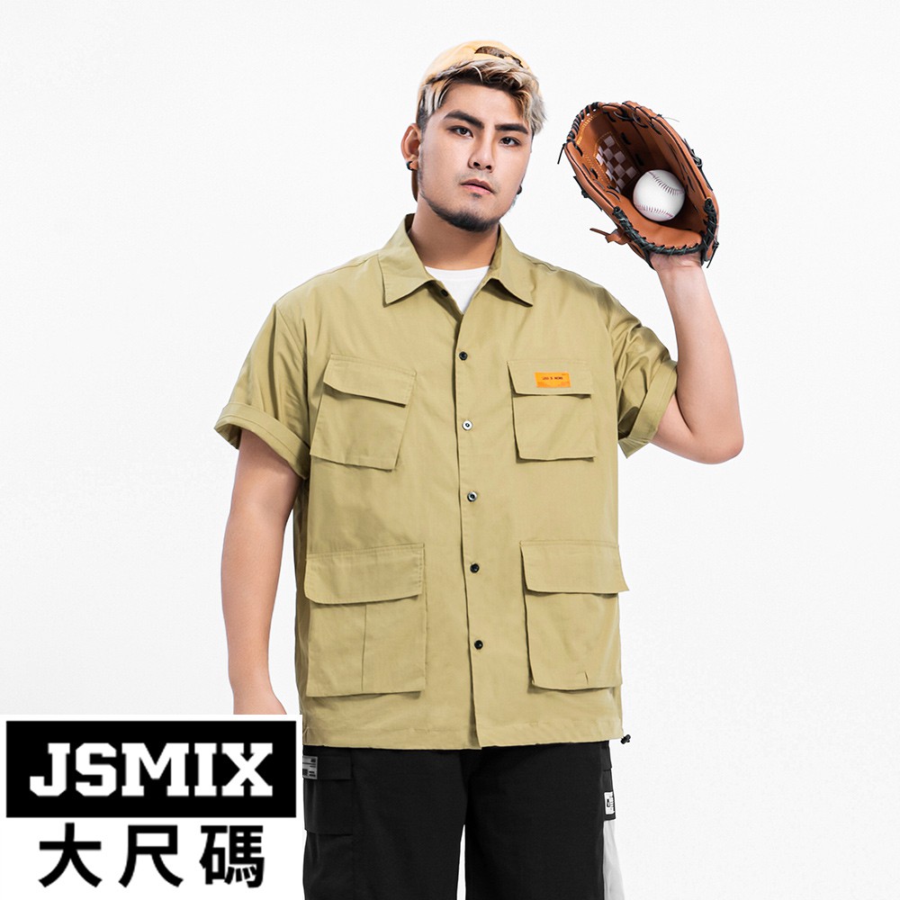 JSMIX大尺碼服飾-大尺碼立體口袋工裝短袖襯衫【12JC4754】