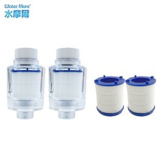 水摩爾 沐浴過濾器 2入+替換 濾芯 2個-除氯淨水器 浴室 pp濾棉濾心過濾雜質鐵鏽汙垢 安裝於衛浴龍頭