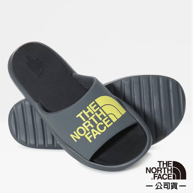 【美國The North Face】男款 Triarch Slides輕量便利LOGO拖鞋/5JCA-EFB 灰/酸性黃