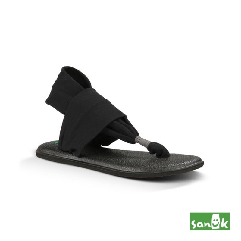 【福利品】SANUK 素面綁帶人字瑜珈涼鞋 女款（黑色）SWS10001 BLK