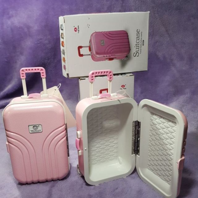 小型行李箱(存錢筒)(置物盒)粉色／銀色