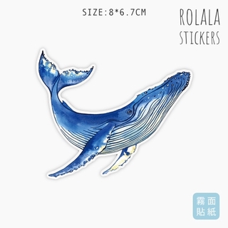 【P013】霧面單張PVC防水貼紙 藍鯨魚貼紙 海洋生物貼紙 環保杯貼紙 行李箱貼紙《同價位買4送1》 ROLALA