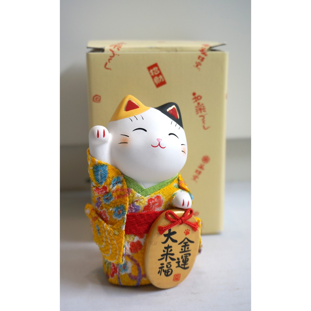 日本帶回-藥師窯-錦彩縮緬招財貓系列/金運大來福-陶瓷+布面穿衣 (送禮、開市、店面、好彩頭)+兔子不倒翁。含運。