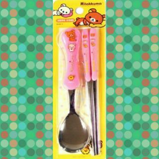 韓國進口Rilakkuma拉拉熊 懶懶熊 筷匙餐具組 兒童餐具 不鏽鋼 湯匙+筷子 餐具組