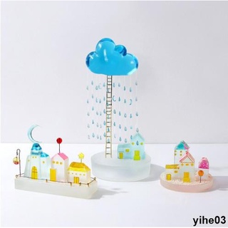 熱銷款♥水晶滴膠環氧樹脂diy小房屋房子擺件雲朵雨十字月亮矽膠磨具模具