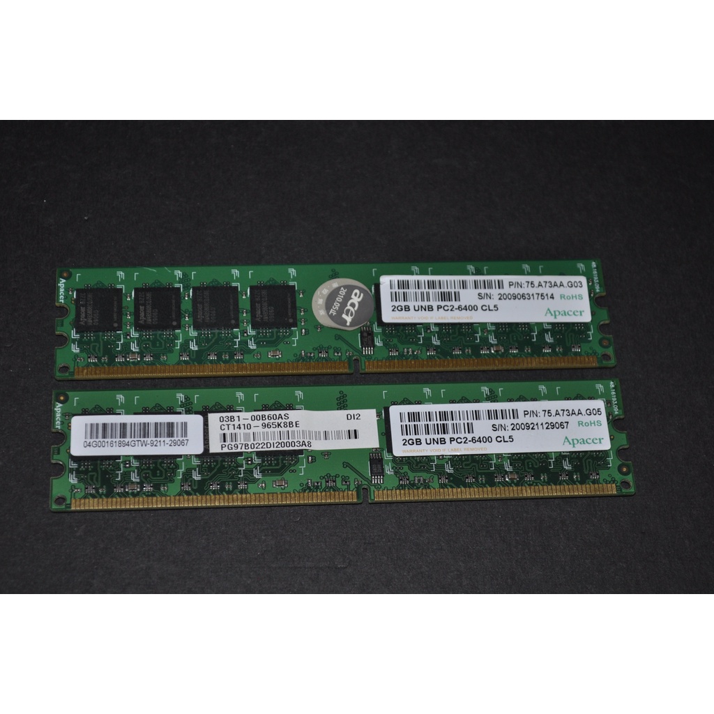 Apacer 宇瞻 DDR2-800 (PC2-6400) 2Gx2 CL5 雙面 同廠牌 同顆粒 同年份 雙通道