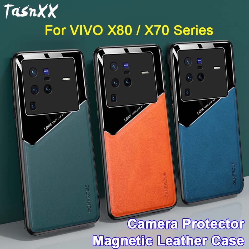 Vivo X80 X70 X60 Pro Plus 超薄軟磨砂後置攝像頭保護膜保護殼磁性皮革玻璃手機殼