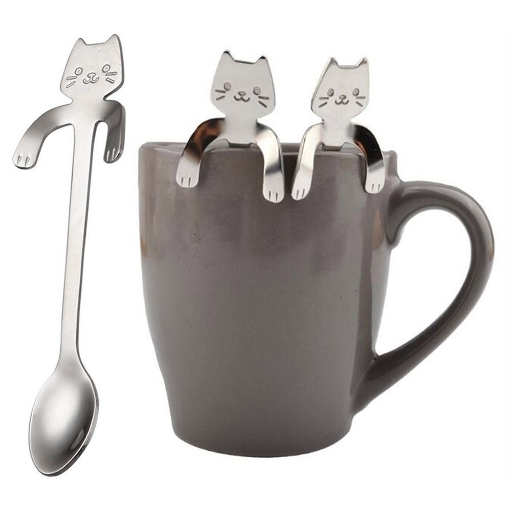 🍰妙妙屋🍰 可愛卡通勺子 貓咪勺子 手柄懸掛貓屎咖啡勺 304創意不銹鋼勺子