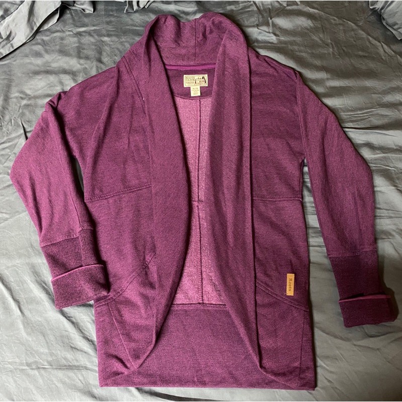 Roots女大童超美紫色撞色長版針織開襟衫XL
