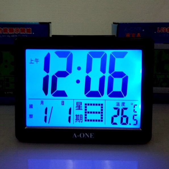 超亮LCD鬧鐘/時鐘 大字幕時間/日期/國農曆可切換/星期/溫度/貪睡/辦公桌書桌 桌鐘A-ONE TG-071